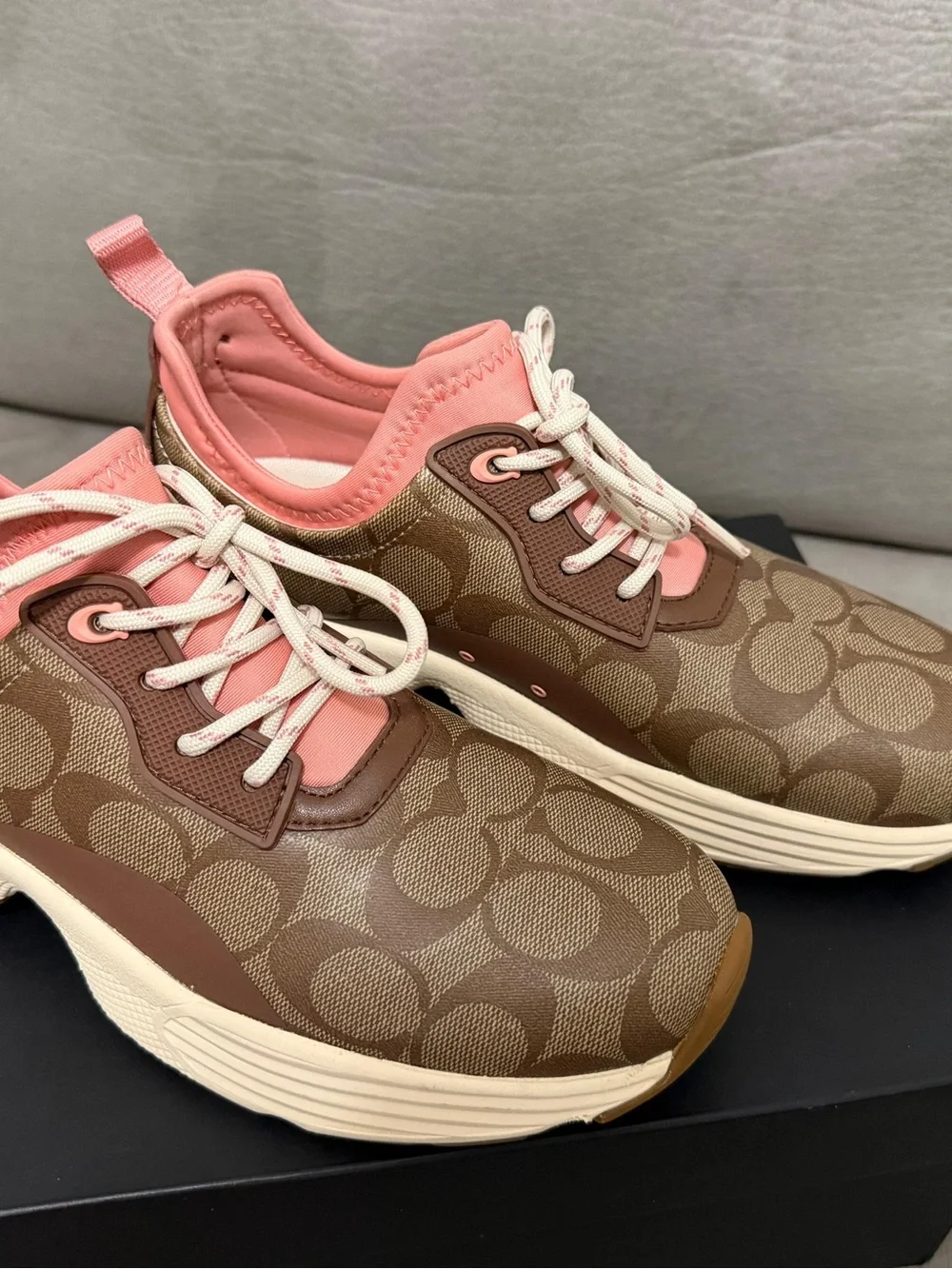 Coach Signature Low-Top Sneakers in Brown and Pink